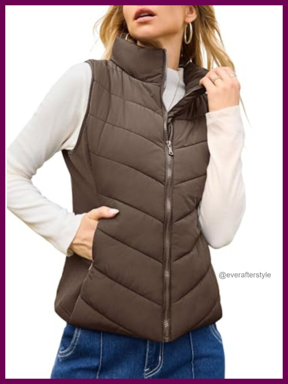 Quilted Puffer Vest Lightweight Sleeveless Zip Up Outerwear